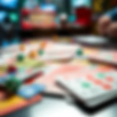 Colorful Bingo game cards spread out on a table