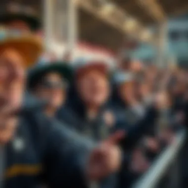 An enthusiastic crowd cheering at a horse racing event.