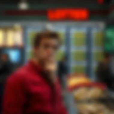 Contemplation of Lottery Choices Person contemplating lottery numbers with a thoughtful expression