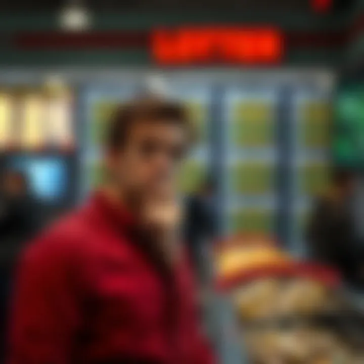 Contemplation of Lottery Choices Person contemplating lottery numbers with a thoughtful expression