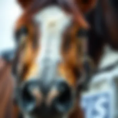 A close-up of a horse being groomed, highlighting the care involved in racing.