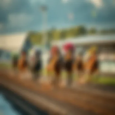 A vibrant racetrack scene showcasing the excitement of horse racing.