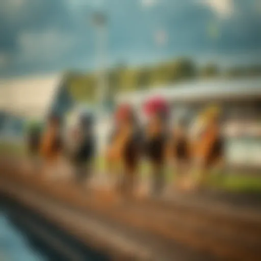 A vibrant racetrack scene showcasing the excitement of horse racing.
