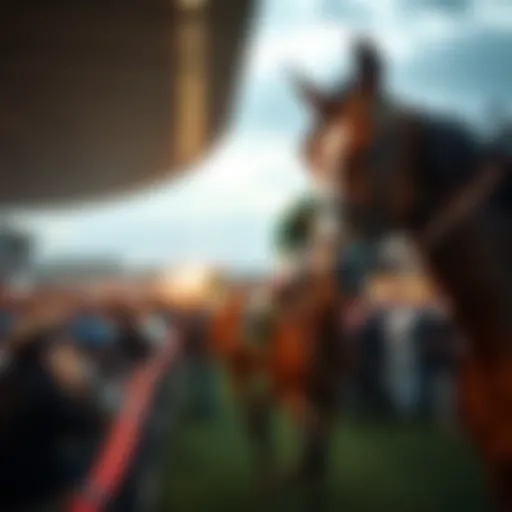A detailed view of a horse racing event showcasing the atmosphere and excitement.