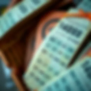 A close-up of lottery tickets
