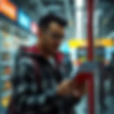 An illustration showing a customer examining lottery ticket options