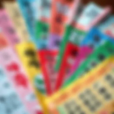 Colorful lottery tickets arranged artistically