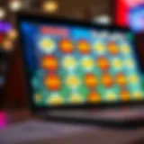 A close-up of a digital bingo card on a laptop screen, showcasing vibrant numbers and colorful patterns.