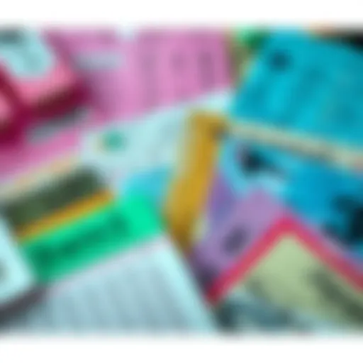 A vibrant illustration showing various lottery tickets and betting slips