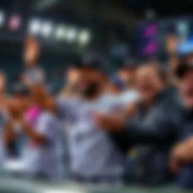 Fans celebrating a home run with excitement and joy