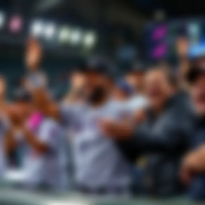 Fans celebrating a home run with excitement and joy