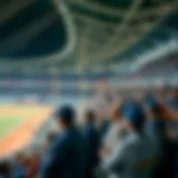 A vibrant baseball stadium filled with enthusiastic fans cheering