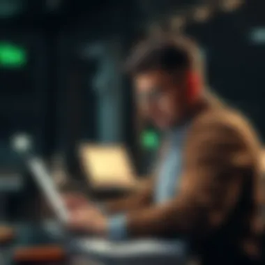 A focused individual studying betting strategies with a laptop and notes