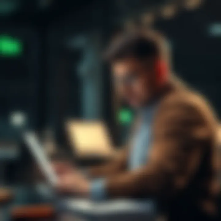 A focused individual studying betting strategies with a laptop and notes